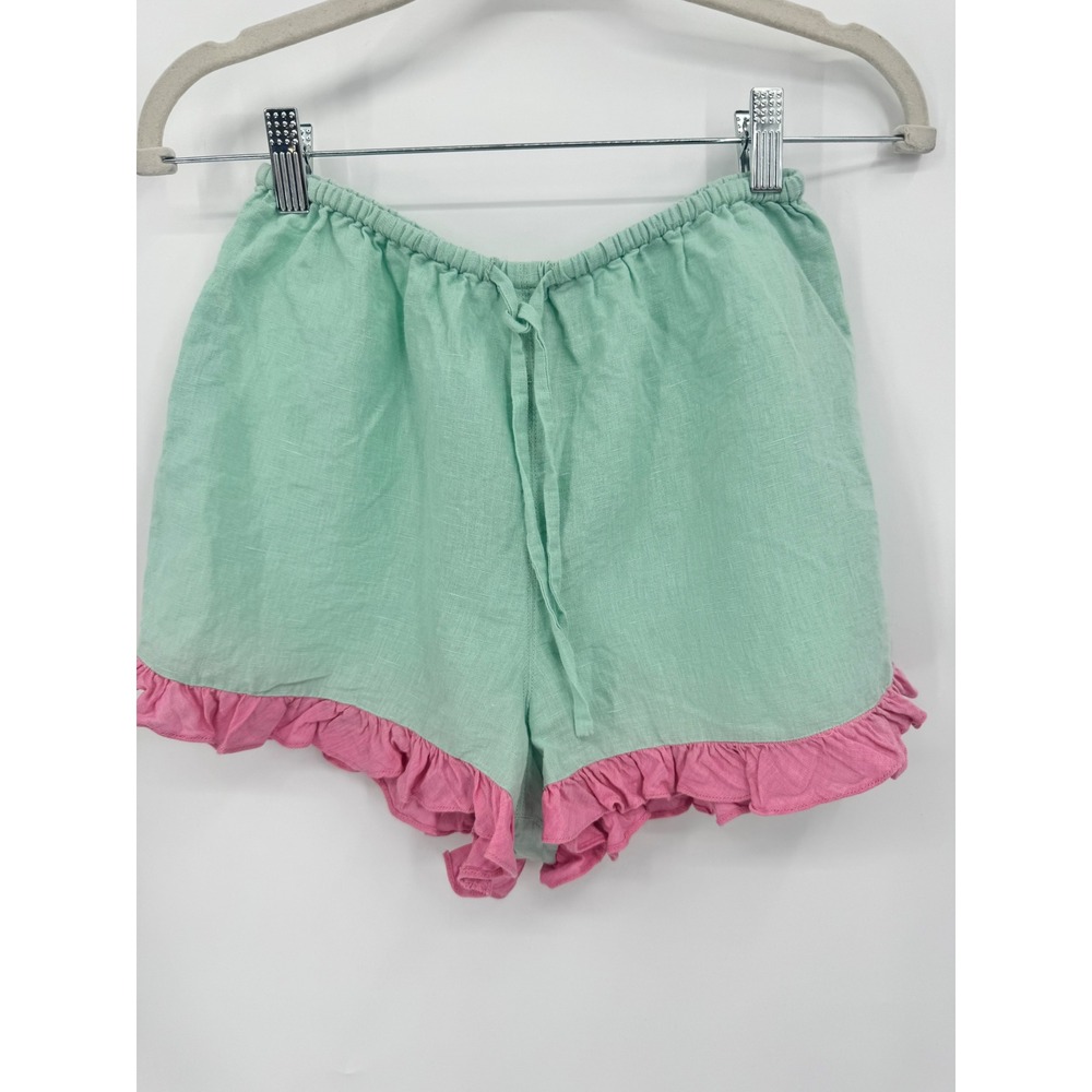 Dora Larsen Ruffle Shorts Women US 4 Mint Green Pink Linen Loungewear